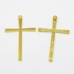 Golden Tibetan Style Alloy Cross Large Pendants, Lead Free, Nickel Free and Cadmium Free, Golden, 61.5x36.5x2mm, Hole: 2mm