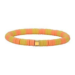 Желтый Эластичный браслет Heishi Surfer из полимерной глины с бусинами из нержавеющей стали 304, преппи-браслет, желтые, внутренний диаметр: 2 дюйм (5.2 см)