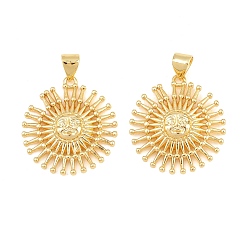 Настоящее золото 18K Латунные подвески, солнечные чары, без кадмия и без свинца, стойки покрытие, долговечный, реальный 18 k позолоченный, 23.5x22x3 мм, отверстие : 3x5 мм