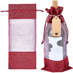 Темно-Красный Мешочки для хранения винных бутылок из джутовой ткани, прямоугольные сумки на завязках с видимым окном, темно-красный, 36.7x16.5x0.3 см
