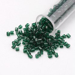 Dark Green 11/0 Two Cut Round Hole Glass Seed Beads, Hexagon, Transparent Colours, Dark Green, 2x2mm, Hole: 0.5mm, about 41000pcs/pound