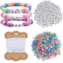 (52) Непрозрачная лаванда Наборы для изготовления браслетов своими руками, включая акриловые бусины и эластичный шнур., рондель и письмо, разноцветные, 7x4 мм, отверстие : 1 мм, 1200 шт / комплект