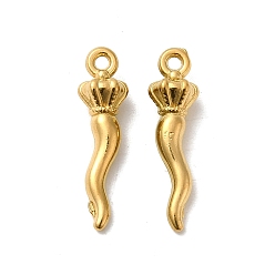 Real 18K Gold Plated 304 Stainless Steel Pendants, Horn of Plenty/Italian Horn Cornicello Charms, Real 18K Gold Plated, 19.5x5x4.5mm, Hole: 1.2mm