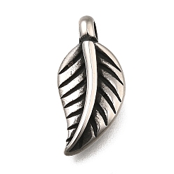 Античное Серебро Ретро 304 из нержавеющей стали подвески, прелести из перьев, античное серебро, 18x8.5x4 мм, отверстие : 1.8 мм