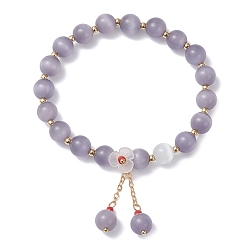 Сливовый Эластичные браслеты из кошачьего глаза для женщин, латунные кабельные цепи и акриловые браслеты с подвесками в виде цветочных кисточек, слива, внутренний диаметр: 2-1/8 дюйм (5.3 см), бусина : 8 mm