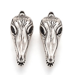 Antique Silver Brass Micro Pave Black Cubic Zirconia Pendants, Long-Lasting Plated, Dinosaur Head, Antique Silver, 20x8x7mm, Hole: 2mm