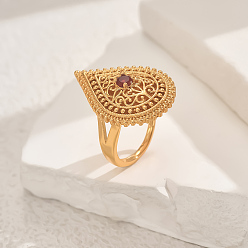 Красный Регулируемые кольца для женщин с микропаве из латуни и кубическими цирконами, слеза, золотые, красные, слеза: 29x20 мм, внутренний диаметр: регулируемый