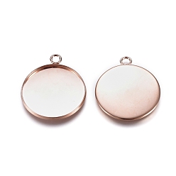 Rose Gold 201 Stainless Steel Pendant Cabochon Settings, Plain Edge Bezel Cups, Flat Round, Rose Gold, Tray: 25mm, 31.5x27x2mm, Hole: 2.5~3mm