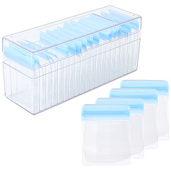 Небесно-голубой Прямоугольные прозрачные шкатулки для хранения ювелирных изделий из АБС-пластика с крышкой и ПВХ-мешочками, футляры-органайзеры для колец, Серьги, Браслеты, голубой, 21.5x7x9.4 см