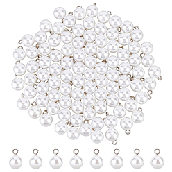 Creamy White 100Pcs Resin Pendants, Imitation Pearl, with Platinum Tone Iron Loop, Round, Creamy White, 16.5x12mm, Hole: 2mm