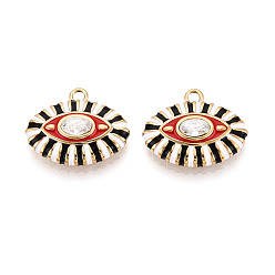 Черный 304 подвески из нержавеющей стали с хрустальными стразами и эмалью, злые глаза, ионное покрытие (ip), реальный 18 k позолоченный, чёрные, 18x21x5 мм, отверстие : 2 мм