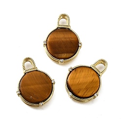 Настоящее золото 18K Латунные микро проложить кубического циркония подвески, с желтыми глазами тигра, плоские круглые прелести, без свинца и без кадмия, стойки покрытие, долговечный, реальный 18 k позолоченный, 20x15.5x5 мм, отверстие : 4x3 мм