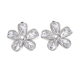 Stainless Steel Color 304 Stainless Steel Enamel Pendants, Flower Charms, Ion Plating(IP), Stainless Steel Color, 32x30x4.5mm, Hole: 2mm