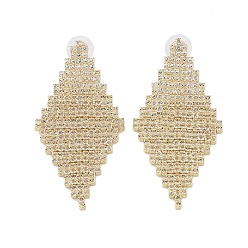 Золотой Латунные микро проложить серьги стержня кубического циркония, ромб, золотые, 69x31.5 мм