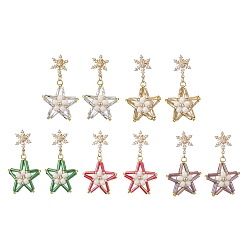 (52) Непрозрачная лаванда Стеклянные серьги-гвоздики со звездами, с фурнитурой для сережек-гвоздиков из латуни с кубическим цирконием, золотые, разноцветные, 45x25 мм