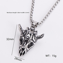 Goat Gothic 316 Surgical Stainless Steel Pendant Box Chain Necklaces for Men, Silver Color Plated, Goat, 23.62 inch(60cm)