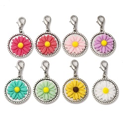 (52) Непрозрачная лаванда Плоские круглые с цветочным узором подвесные украшения из смолы, с цинковым сплавом застежками омаров коготь, разноцветные, 50 мм