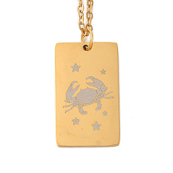 Рак Золотые 202 подвески созвездия из нержавеющей стали ожерелья, прямоугольные, рак, 15.94 дюйм (40.5 см)