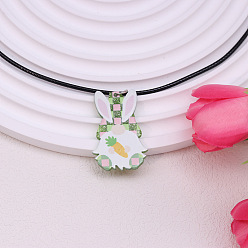 Кролик Красочный кулон в клетку из акрила с рисунком «Счастливой Пасхи» на черном вощеном шнурке для женщин, кролик, 17.72 дюйм (45 см), Кулон : 52x26 мм