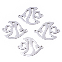 Stainless Steel Color Tarnish Resistant 201 Stainless Steel Links connectors, Laser Cut, Fish, Stainless Steel Color, 15.5x20x1mm, Hole: 1.4mm