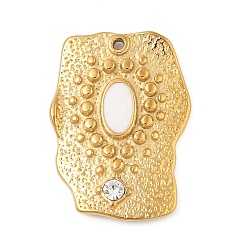 Белый 304 нержавеющей стальной эмали подвески, со стразами, прямоугольник амулеты, реальный 18 k позолоченный, вакуумное покрытие pvd, белые, 25x18.5x2 мм, отверстие : 1 мм