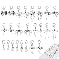 Platinum 24Pcs 12 Style ABS Imitation Pearl Plastic Shoes Decorations, with Alloy Lobster Claw Clasps, Platinum, 26~50mm, 2pcs/style