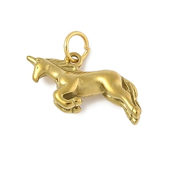 Единорог 304 подвески из нержавеющей стали, с целью перехода в кольце, золотые, единорог, 18x20x5 мм, отверстие : 4.3 мм