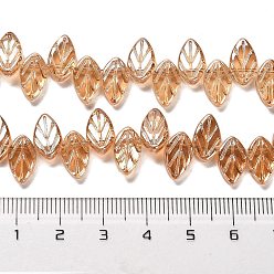 PeachPuff Electroplate Glass Beads Strands, Leaf, PeachPuff, 11x7x4mm, Hole: 0.8mm, about 100pcs/strand, 23.15~23.50''(58.8~59.7cm)