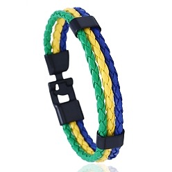 Зеленый лайм Тройной шнур из искусственной кожи цвета флага с застежкой из сплава, ювелирные украшения в бразильской тематике для мужчин и женщин, зеленый лайм, 8-1/4 дюйм (21 см)