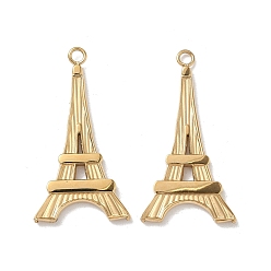 Настоящее золото 18K 304 подвески из нержавеющей стали, ионное покрытие (ip), Эйфелева башня очарование, реальный 18 k позолоченный, 28x15x2 мм, отверстие : 1.6 мм