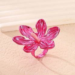 Темно-Розовый Регулируемые кольца-цветы из сплава для женщин, темно-розовыми, Цветок: 43x42 мм, внутренний диаметр: 17 мм