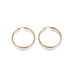 Золотой 304 серьги-кольца из нержавеющей стали женские, с хрусталя стразами, кольцо, золотые, 44x6 мм, штифты : 1x0.6 мм