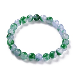 Dark Green Dyed Natural Jade Beads Stretch Bracelets, Round, Dark Green, Inner Diameter: 2-1/4 inch(5.7cm), Bead: 8~8.5mm