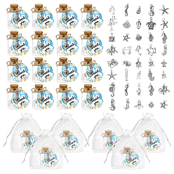 Antique Silver DIY Glass Bottle Pendant Decorations Making Kits, Including Alloy Pendants Sets, Jute Cord, Organza Gift Bags, Paper Thank You Gift Tags, Antique Silver, 45x0.4mm