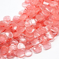 Cherry Quartz Glass Cherry Quartz Glass Teardrop Beads Strands, Top Drilled Beads, 17x14x3mm, Hole: 1mm, about 25pcs/strand, 16 inch