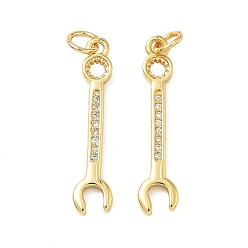 Настоящее золото 16K Латунные микропаве прозрачные подвески с фианитом, подвески для инструментов, реальный 16 k позолоченный, реальный 16 k позолоченный, 27x6x2 мм, Перейти кольцо: 5x1 мм, внутренний диаметр: 3.5 мм