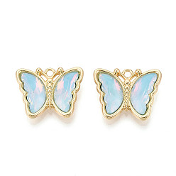 Светло-Голубой Сплав стекла подвески, бабочка, граненые, золотой свет, Небесно-голубой, 19x23x5 мм, отверстие : 2 мм