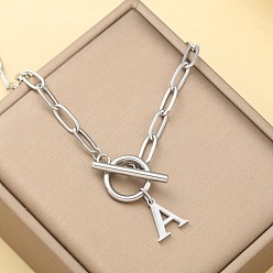 Letter A Ожерелья из нержавеющей стали с цепочкой-скрепкой и застежками ot, цвет нержавеющей стали, буква a, 18.11 дюйм (46 см)