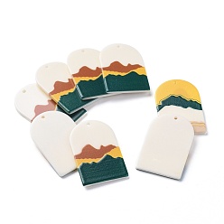 Разноцветный Акриловые подвески, 3 d распечатано, овал с горным узором, красочный, 39~40x25~25.5x2~2.5 мм, отверстие : 1.8 мм