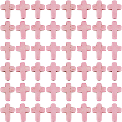Pink 100шт. синтетические бирюзовые бусины, окрашенные в нити, религия крест, розовые, 15.5x12x4 мм, отверстие : 1.4 мм