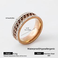 Rose Gold 304 Stainless Steel Finger Rings for Women, Chain Shape, Rose Gold, 7mm, US Size 7(17.3mm)