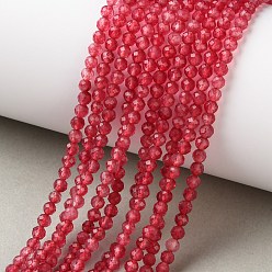 Roja Hilo de abalorios/cuentas de jade natural, teñido, facetados, rondo, rojo, 3 mm, agujero: 0.7 mm, sobre 129 unidades / cadena, 15.28'' (38.8 cm)