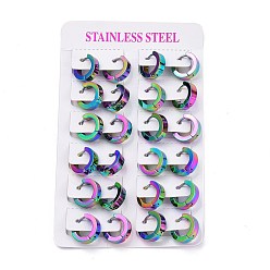 Rainbow Color 304 обруч серьги из нержавеющей стали замке, кольцо, Радуга цветов, 14x4 мм, штифты : 1 мм, 12 пар / карты