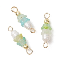 Бледно-Золотистый Подвески-шармы из искусственного пресноводного жемчуга и акрила с матовым цветком, с латунными двойными петлями, золотые, бледно золотарник, 19.5x6 мм, отверстия : 2 mm и 1.5 мм