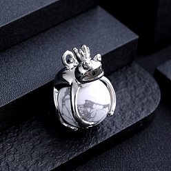 Говлит Подвески в виде круглых шариков из натурального хаулита, подвески в виде лягушки из сплава, платина, 32x18 мм