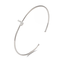 Letter J Браслеты на открытой манжете с прозрачным покрытием из латуни с микро-паве и кубическим цирконием, браслеты с крутящим моментом для женщин, платина, без свинца и без кадмия, буква J, внутренний диаметр: 1-7/8x2-1/4 дюйм (4.8x5.8 см)