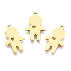 Золотой Ионное покрытие (ip) 201 подвески из нержавеющей стали, лазерная резка, очарование силуэта мальчика, золотые, 18x12x1 мм, отверстие : 1.4 мм