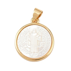 Virgin Натуральный белый оболочки плоские круглые подвески, с латунной, реальный 18 k позолоченный, долговечный, без кадмия и без свинца, стойки покрытие, девственница, 19.5~20x17x3~3.5 мм, отверстие : 4.5x3.5 мм