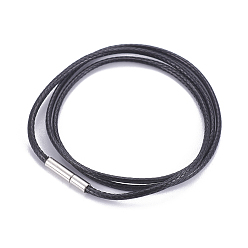Черный Вощеный шнур ожерелье решений, из нержавеющей стали застежками, чёрные, 17.9 дюйм (45.5 см), 1.5 мм