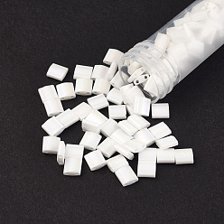 (TL402FR) Opaque Frosted AB Colours White MIYUKI TILA Beads, Japanese Seed Beads, 2-Hole, (TL402FR) Opaque Frosted AB Colours White, 5x5x1.9mm, Hole: 0.8mm, about 590pcs/50g